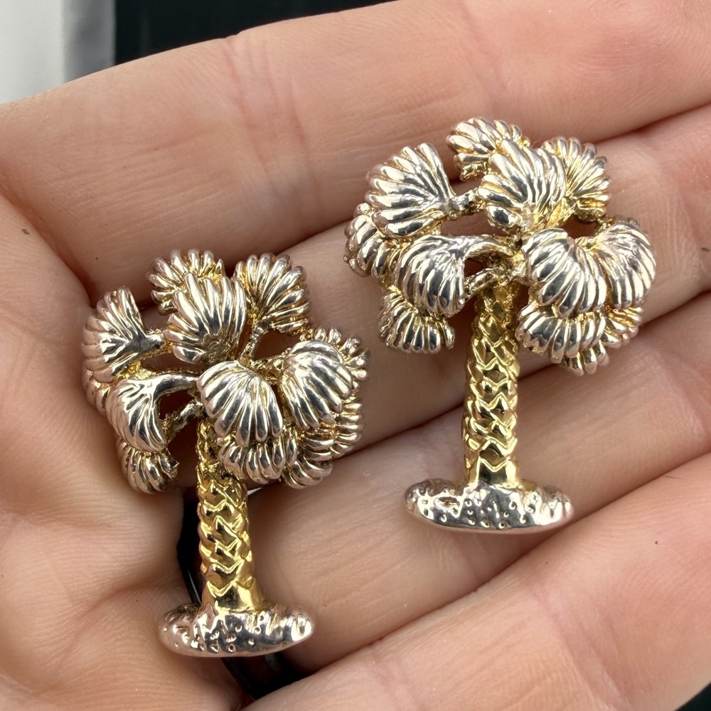 Vintage Estate Palm Tree Earrings Gold Silver Florida Tropical Vacation‎ 1.25"